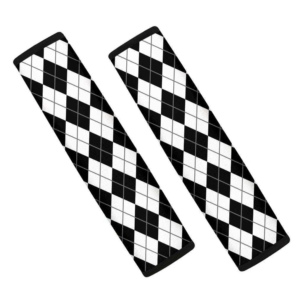 Black And White Argyle Pattern Print Car Seat Belt Covers