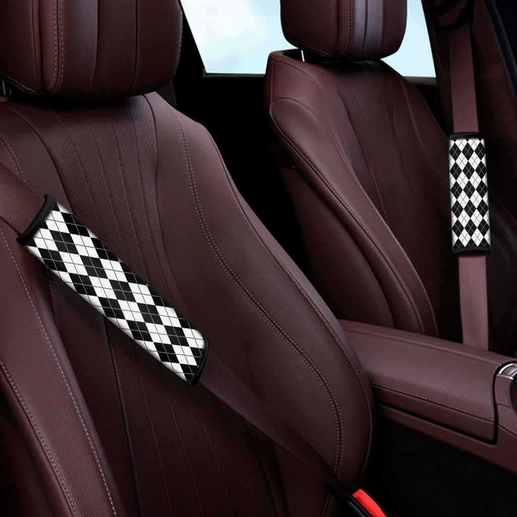 Black And White Argyle Pattern Print Car Seat Belt Covers