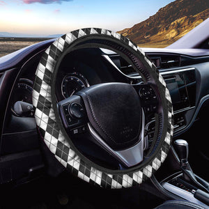 Black And White Argyle Pattern Print Car Steering Wheel Cover