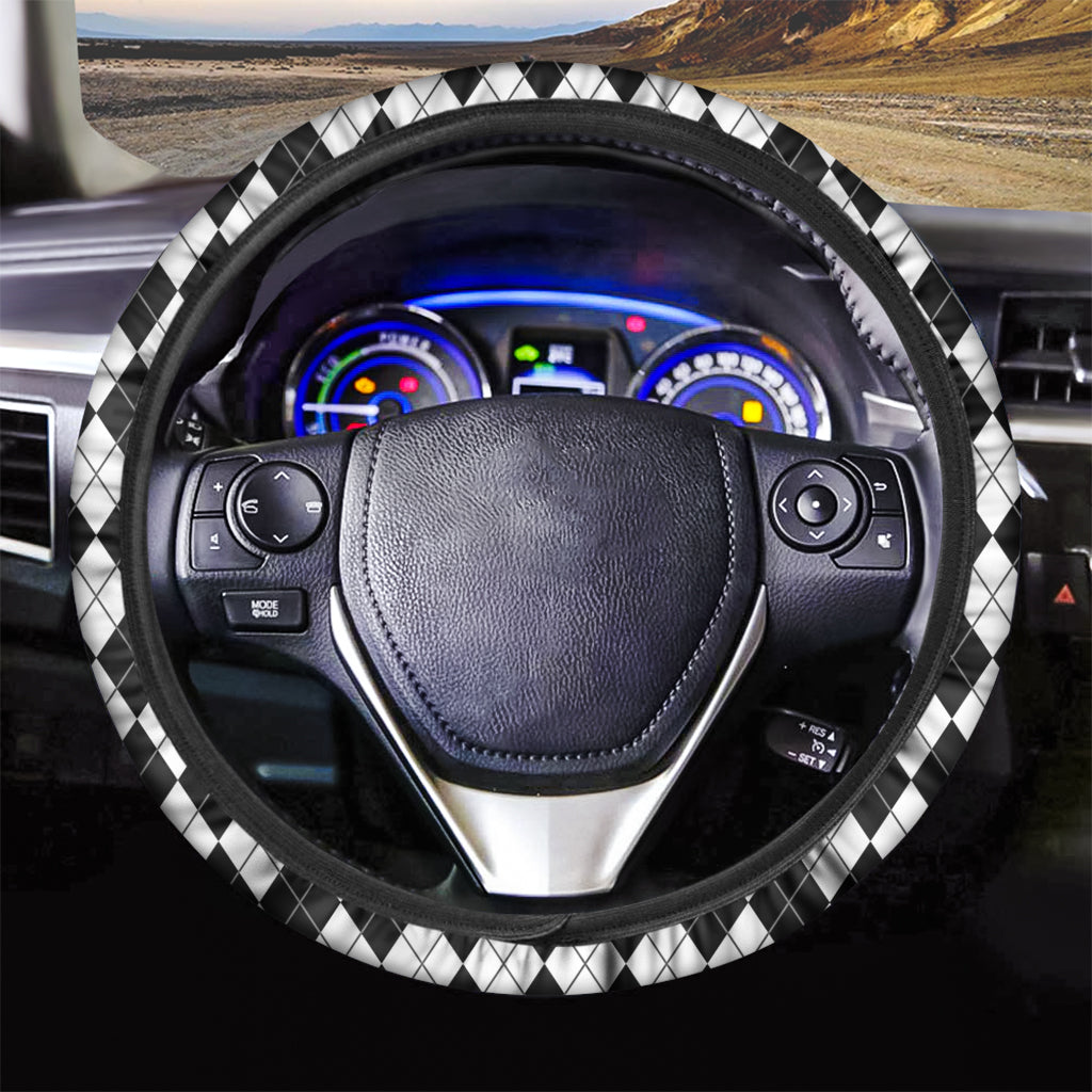 Black And White Argyle Pattern Print Car Steering Wheel Cover