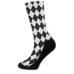 Black And White Argyle Pattern Print Crew Socks