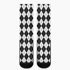 Black And White Argyle Pattern Print Crew Socks