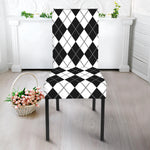 Black And White Argyle Pattern Print Dining Chair Slipcover