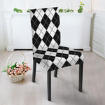 Black And White Argyle Pattern Print Dining Chair Slipcover