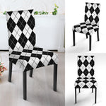 Black And White Argyle Pattern Print Dining Chair Slipcover