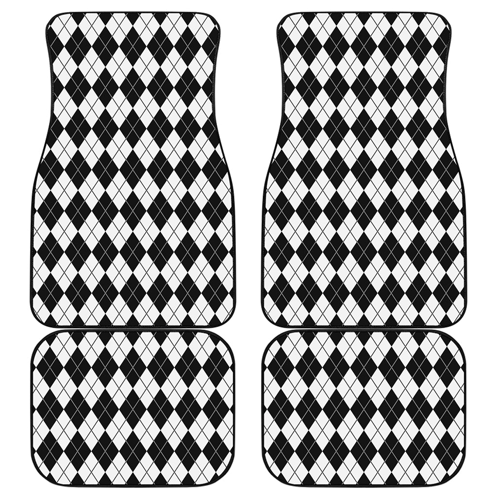 Black And White Argyle Pattern Print Front and Back Car Floor Mats