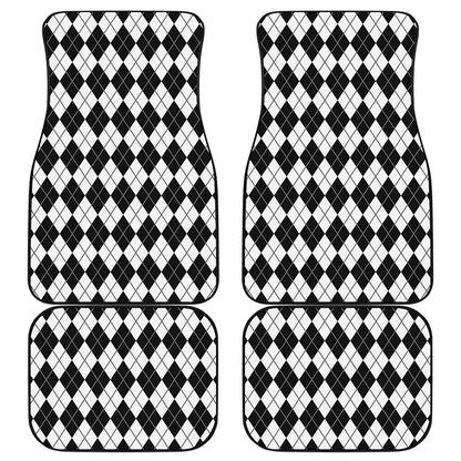 Black And White Argyle Pattern Print Front and Back Car Floor Mats