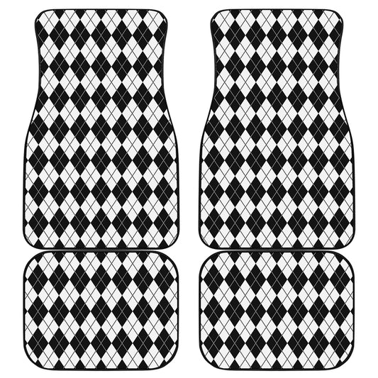 Black And White Argyle Pattern Print Front and Back Car Floor Mats