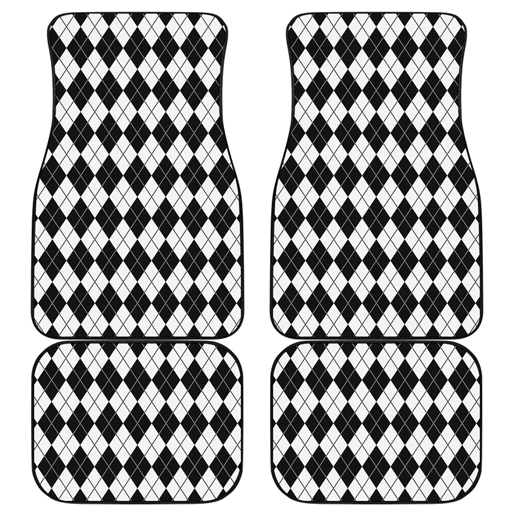 Black And White Argyle Pattern Print Front and Back Car Floor Mats