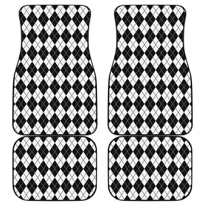 Black And White Argyle Pattern Print Front and Back Car Floor Mats