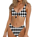 Black And White Argyle Pattern Print Front Bow Tie Bikini