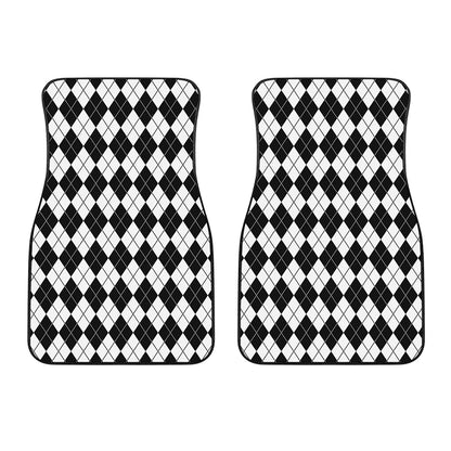 Black And White Argyle Pattern Print Front Car Floor Mats
