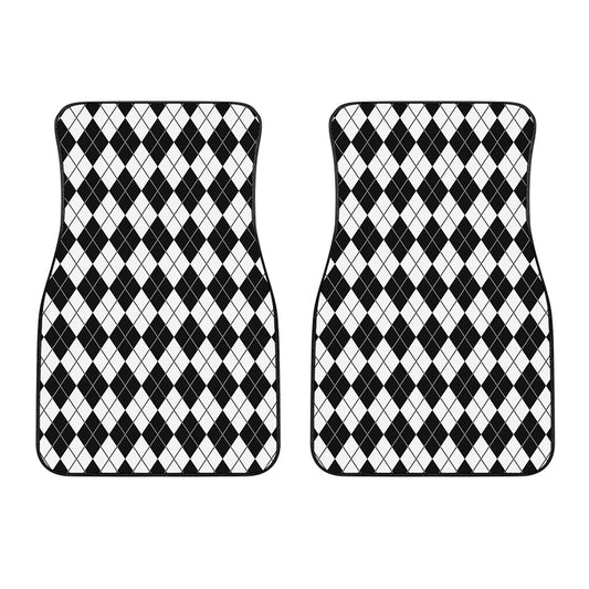 Black And White Argyle Pattern Print Front Car Floor Mats