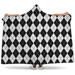Black And White Argyle Pattern Print Hooded Blanket
