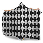Black And White Argyle Pattern Print Hooded Blanket