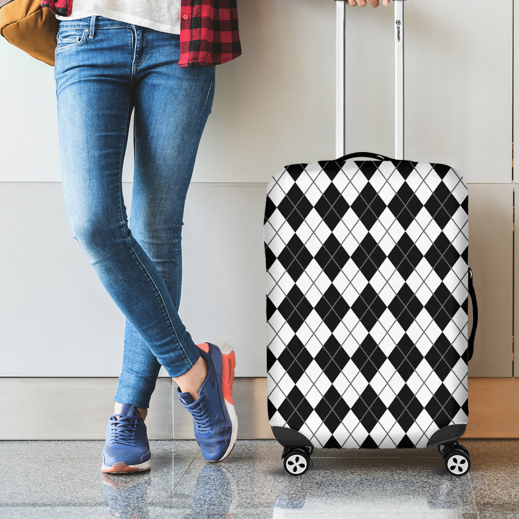 Black And White Argyle Pattern Print Luggage Cover
