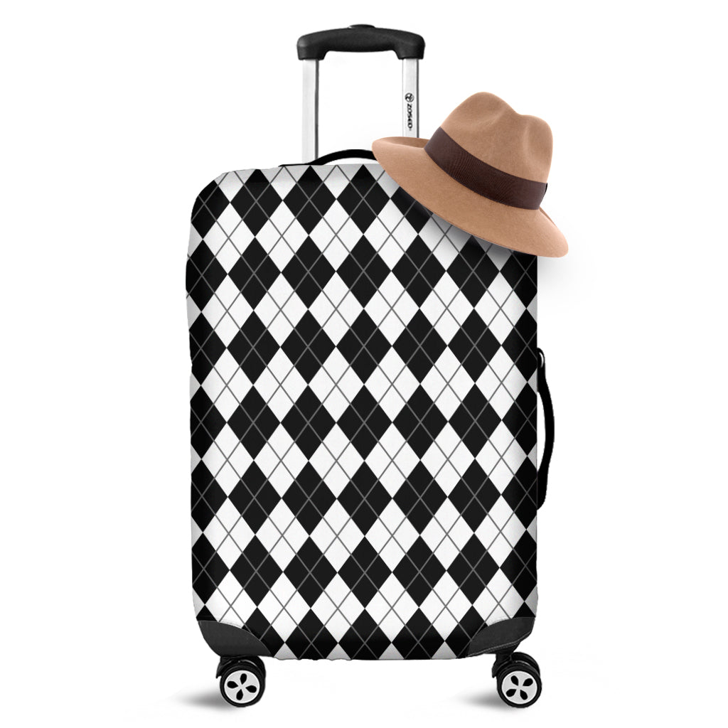 Black And White Argyle Pattern Print Luggage Cover