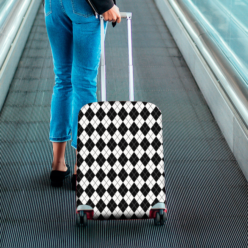 Black And White Argyle Pattern Print Luggage Cover