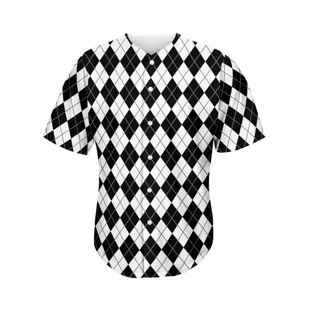 Black And White Argyle Pattern Print Men's Baseball Jersey