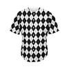 Black And White Argyle Pattern Print Men's Baseball Jersey