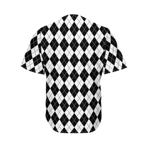 Black And White Argyle Pattern Print Men's Baseball Jersey