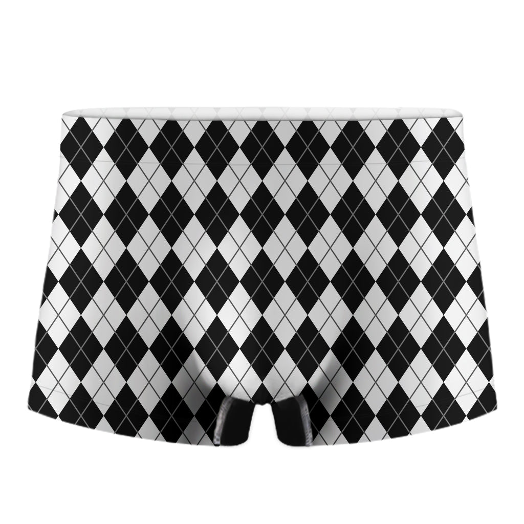 Black And White Argyle Pattern Print Men's Boxer Briefs