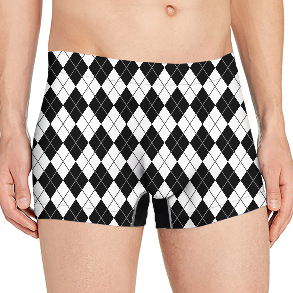 Black And White Argyle Pattern Print Men's Boxer Briefs