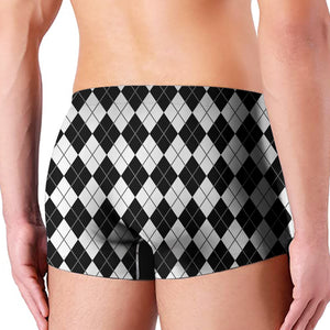 Black And White Argyle Pattern Print Men's Boxer Briefs