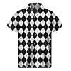 Black And White Argyle Pattern Print Men's Short Sleeve Shirt