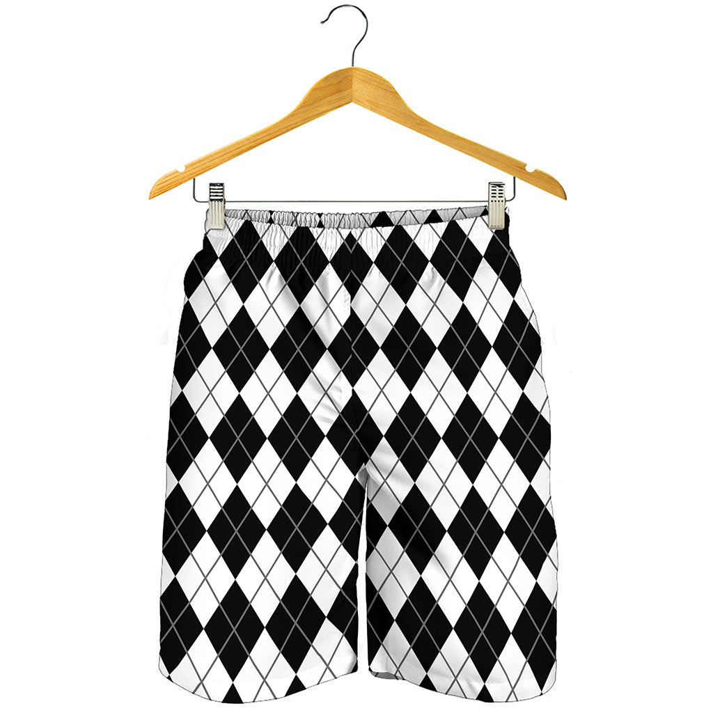 Black And White Argyle Pattern Print Men's Shorts