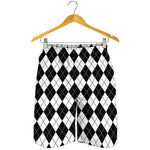 Black And White Argyle Pattern Print Men's Shorts