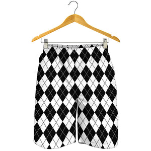 Black And White Argyle Pattern Print Men's Shorts