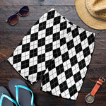 Black And White Argyle Pattern Print Men's Shorts