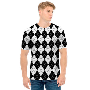 Black And White Argyle Pattern Print Men's T-Shirt