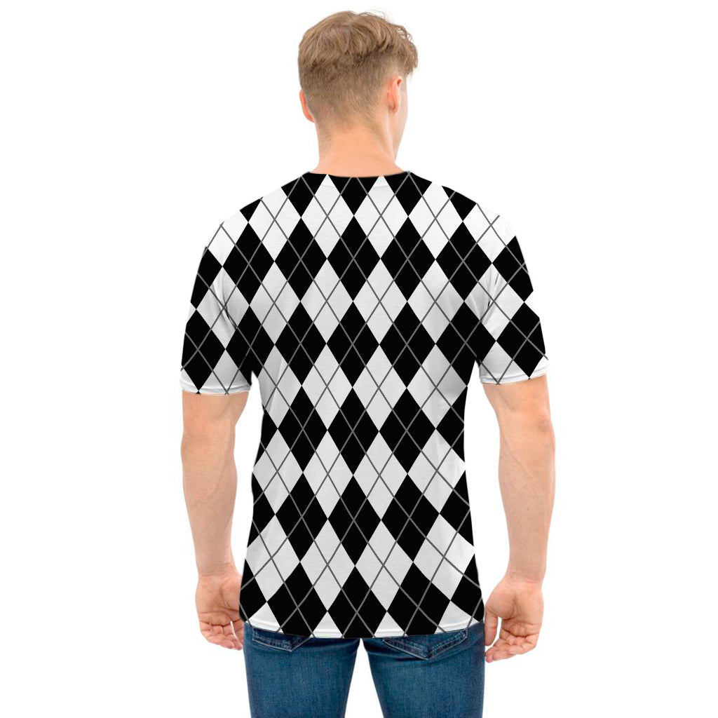 Black And White Argyle Pattern Print Men's T-Shirt