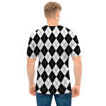 Black And White Argyle Pattern Print Men's T-Shirt