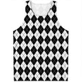 Black And White Argyle Pattern Print Men's Tank Top