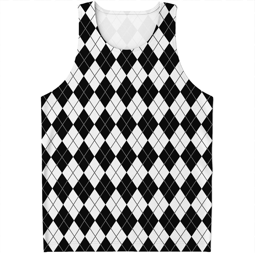 Black And White Argyle Pattern Print Men's Tank Top