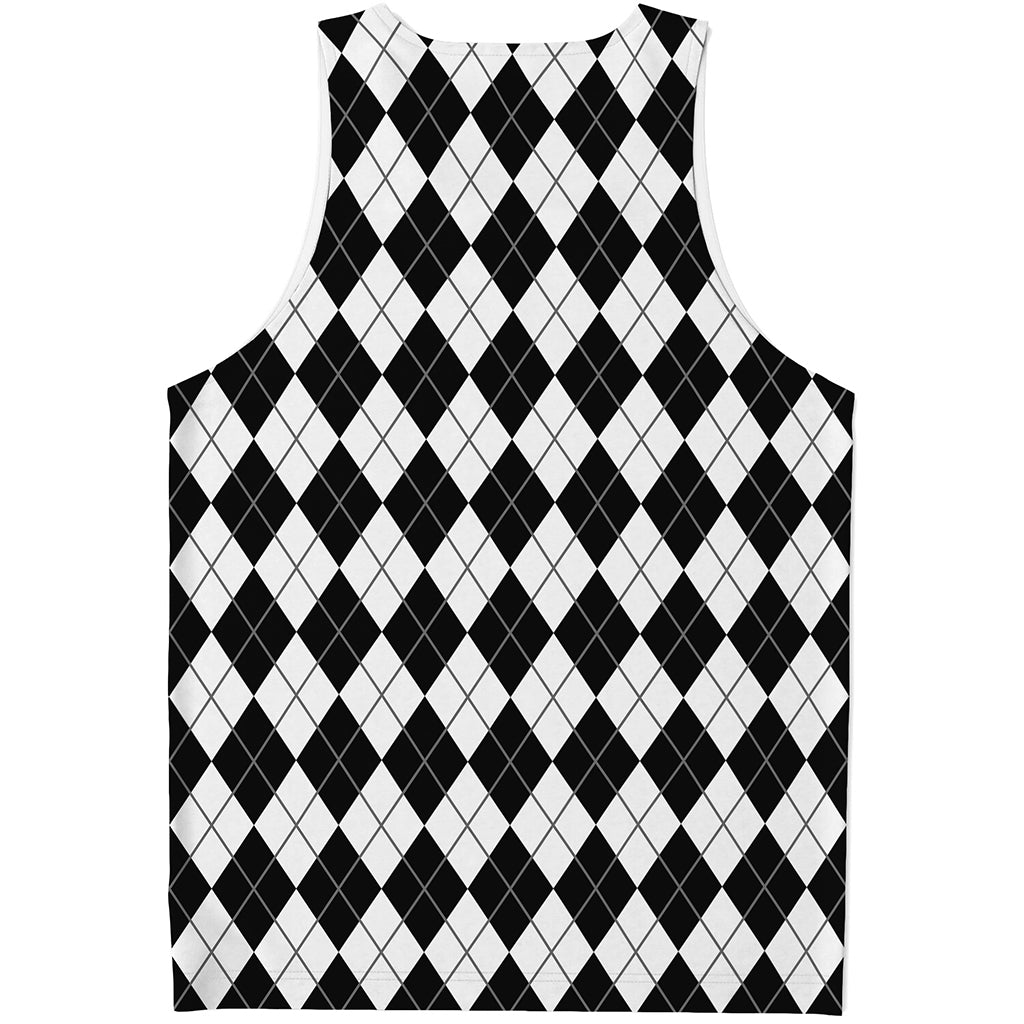 Black And White Argyle Pattern Print Men's Tank Top