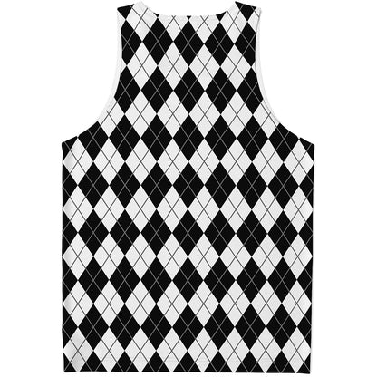 Black And White Argyle Pattern Print Men's Tank Top