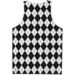 Black And White Argyle Pattern Print Men's Tank Top