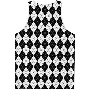 Black And White Argyle Pattern Print Men's Tank Top