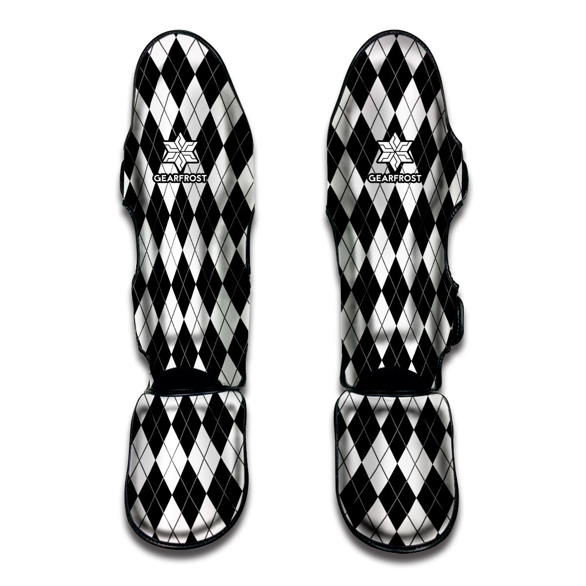 Black And White Argyle Pattern Print Muay Thai Shin Guard