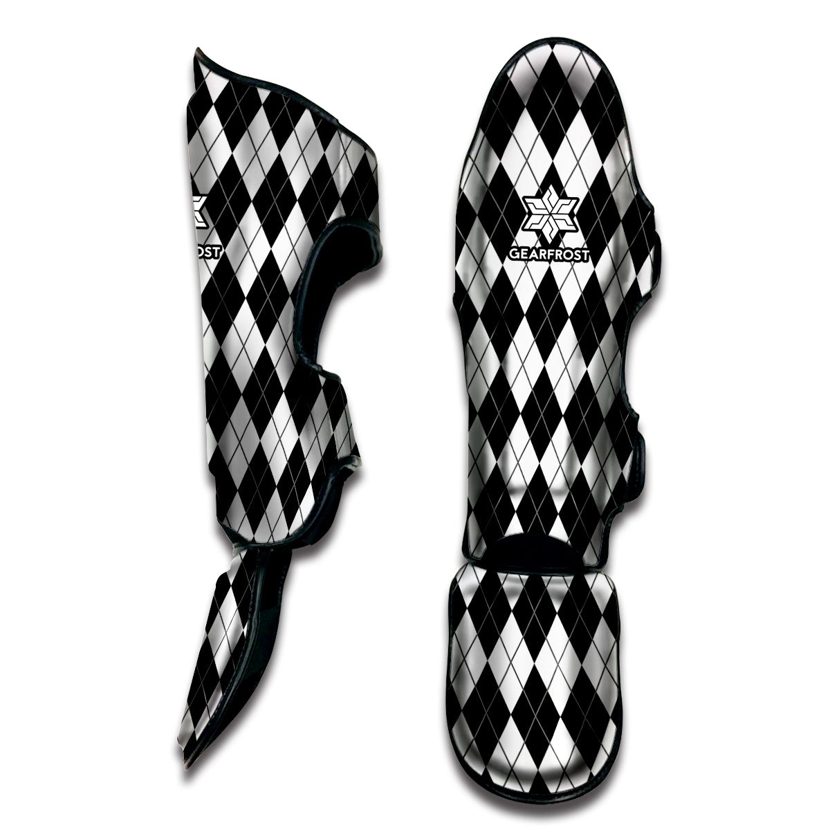 Black And White Argyle Pattern Print Muay Thai Shin Guard