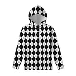 Black And White Argyle Pattern Print Pullover Hoodie