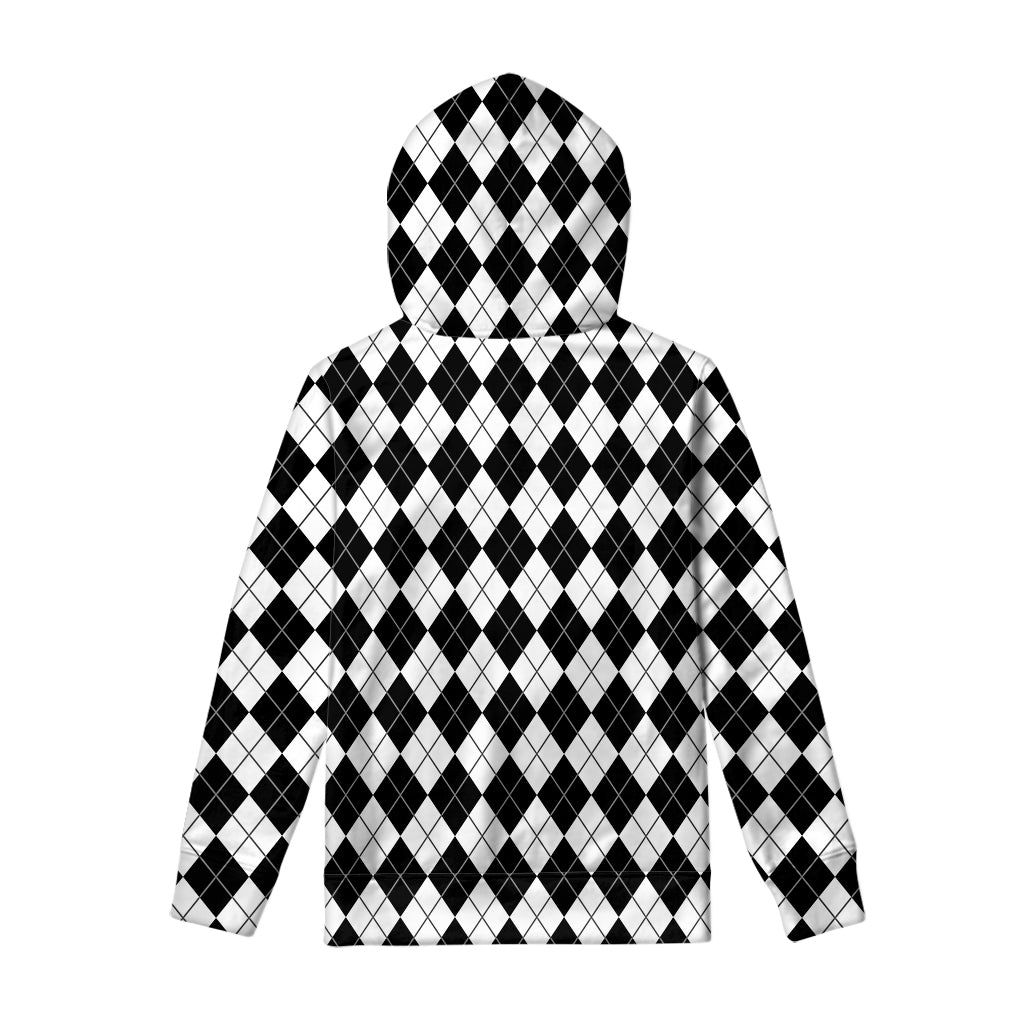 Black And White Argyle Pattern Print Pullover Hoodie