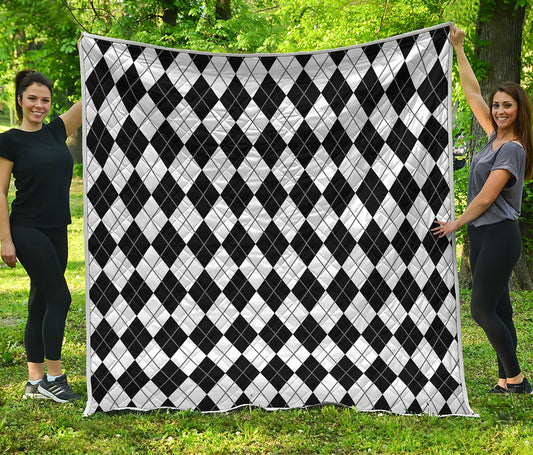 Black And White Argyle Pattern Print Quilt