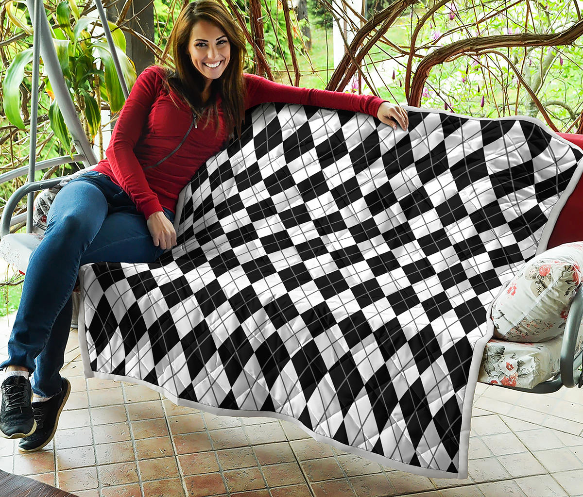 Black And White Argyle Pattern Print Quilt