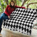 Black And White Argyle Pattern Print Quilt