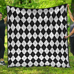 Black And White Argyle Pattern Print Quilt